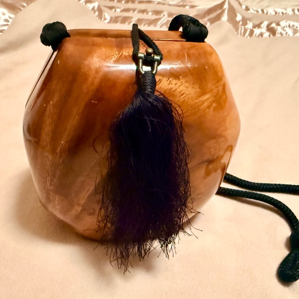 Vintage Timmy Woods of BH Handcrafted Acacia Wood Handbag Tassel Closure